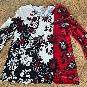 Chico's womens Long Sleeve Floral Top - Red, Black, White size 1